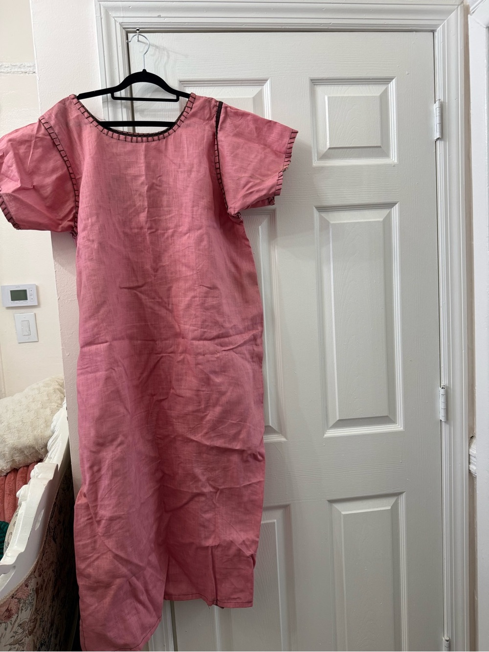 Pink Embroidered Maxi Dress with Contrast Patch Accents - Picture 2 of 3
